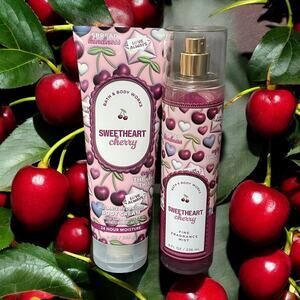 Bath & Body Works Sweetheart Cherry Fine Fragrance Mist Body Cream Lotion Set x2